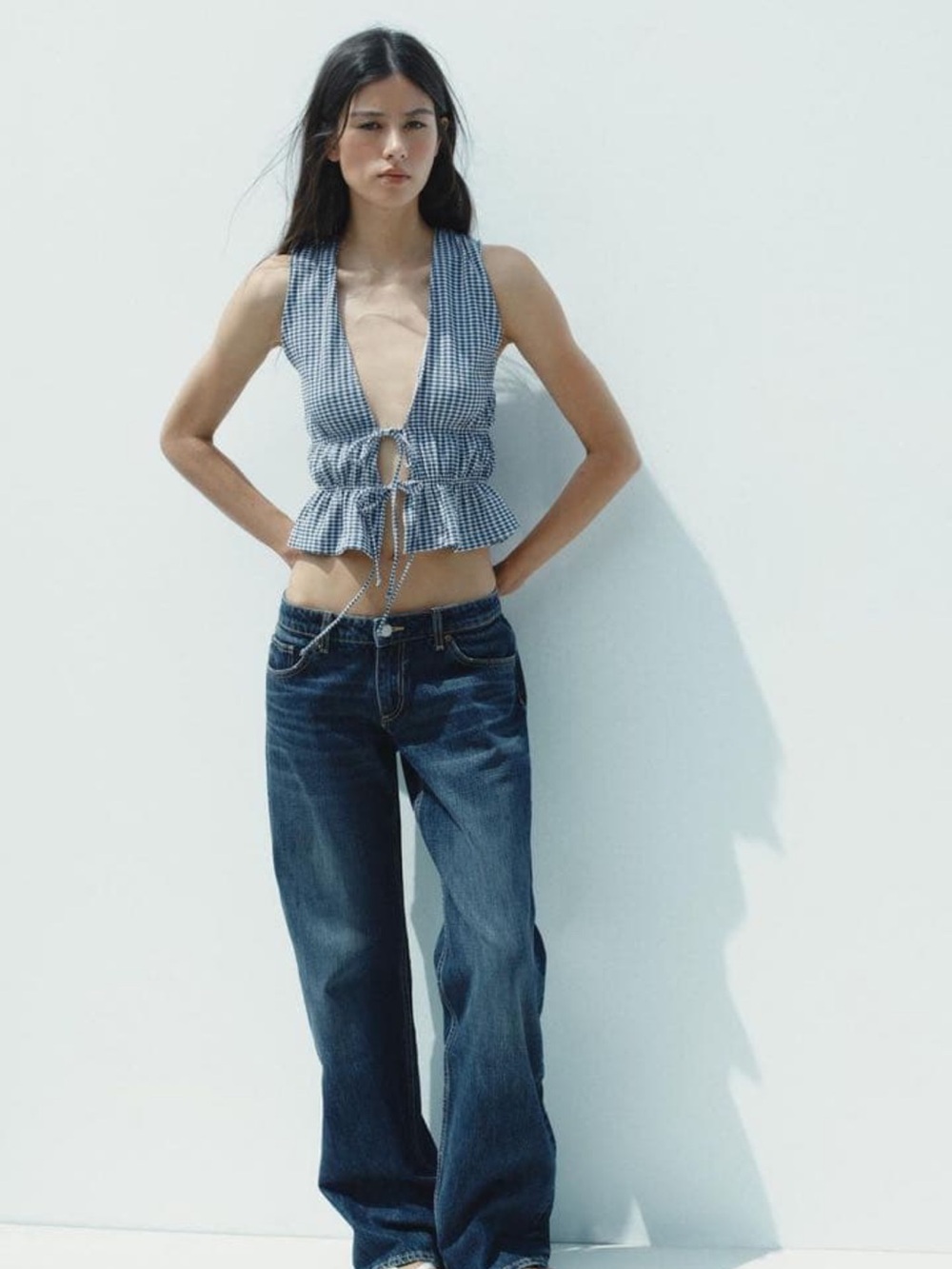 Zara GINGHAM TIE TOP